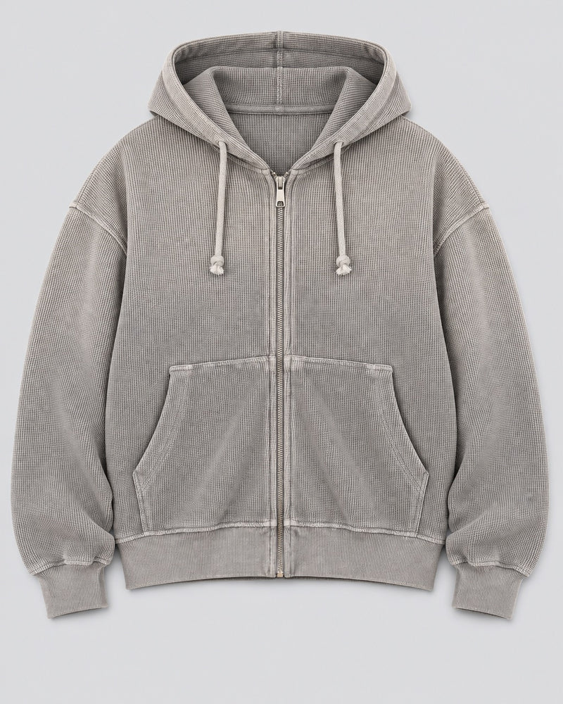 042 Clothing Sun-Dried Waffle Knit Baby Zip Up — Light Grey