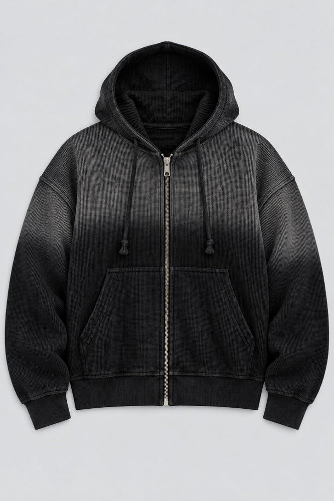 042 Clothing Sun-Dried Waffle Knit Baby Zip Up — Black
